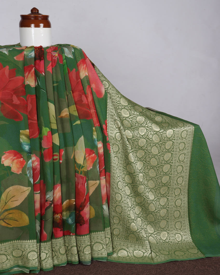 Green Banaras Georgette Silk Saree T398554-image
