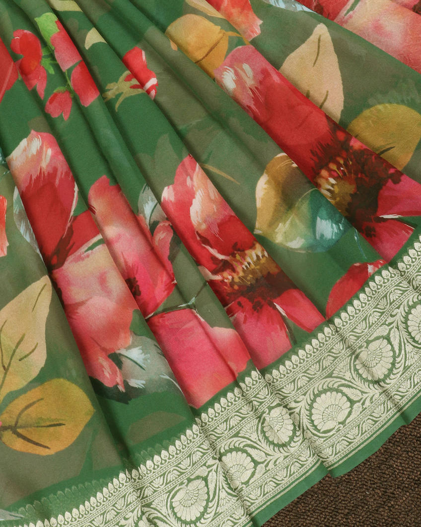 Green Banaras Georgette Silk Saree T3985542