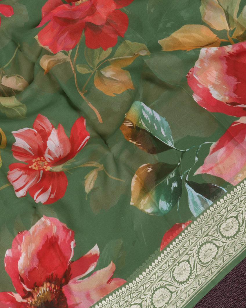 Green Banaras Georgette Silk Saree T3985544