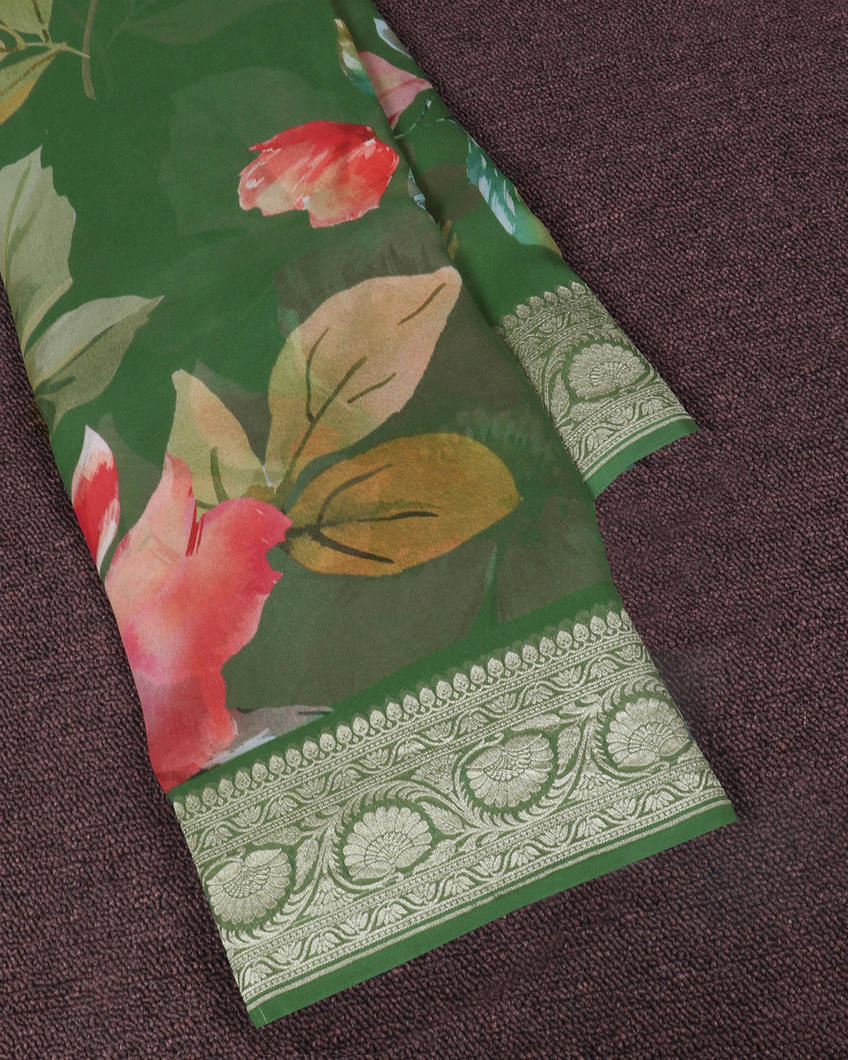 Green Banaras Georgette Silk Saree T3985545