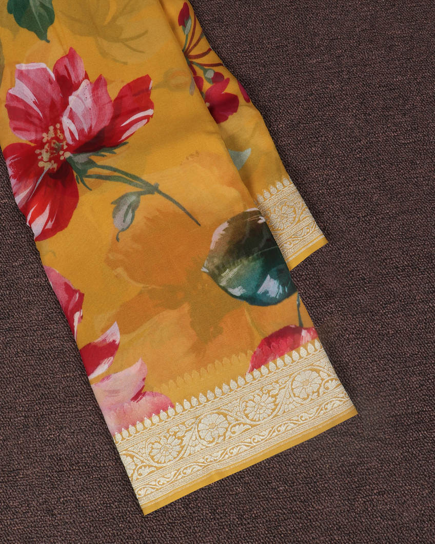 Yellow Banaras Georgette Silk Saree T3985625
