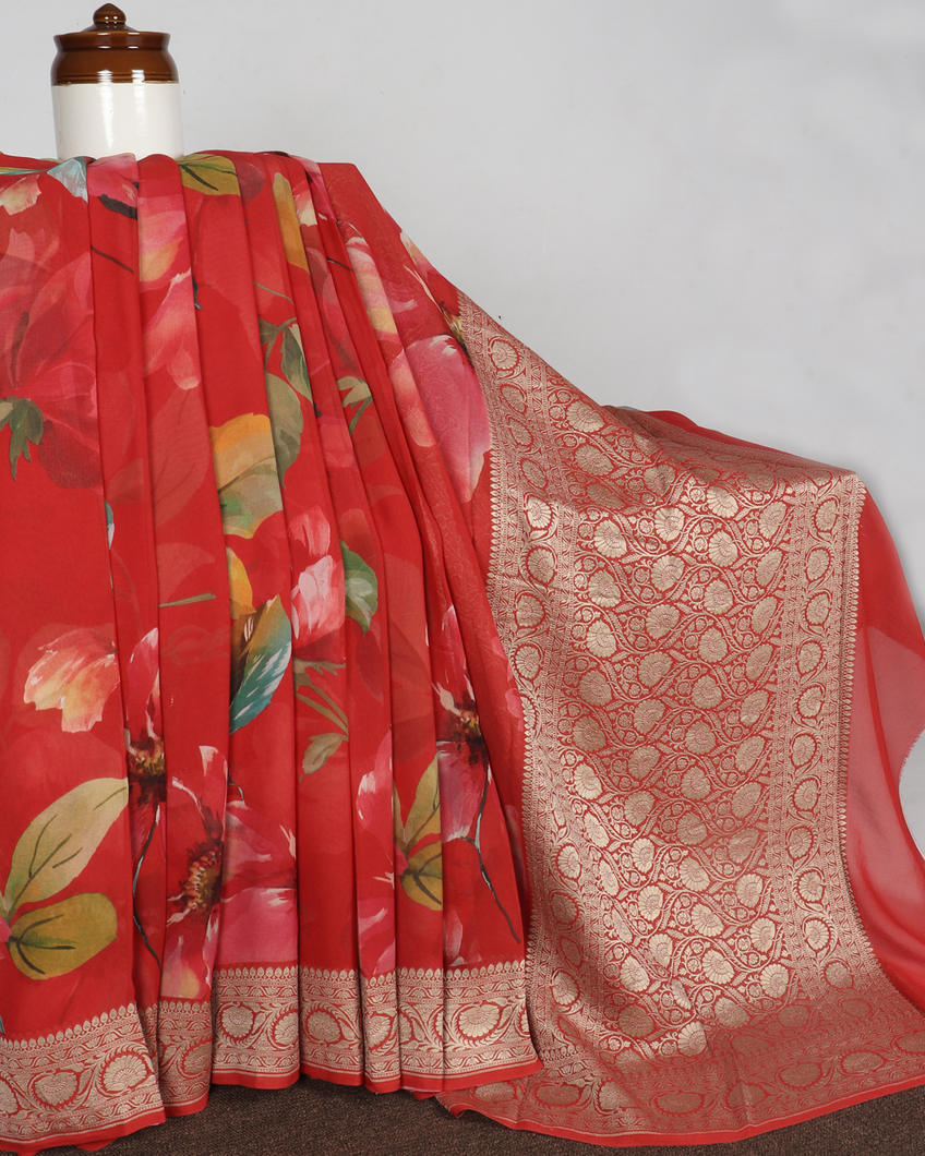 Red Banaras Georgette Silk Saree T398564-image