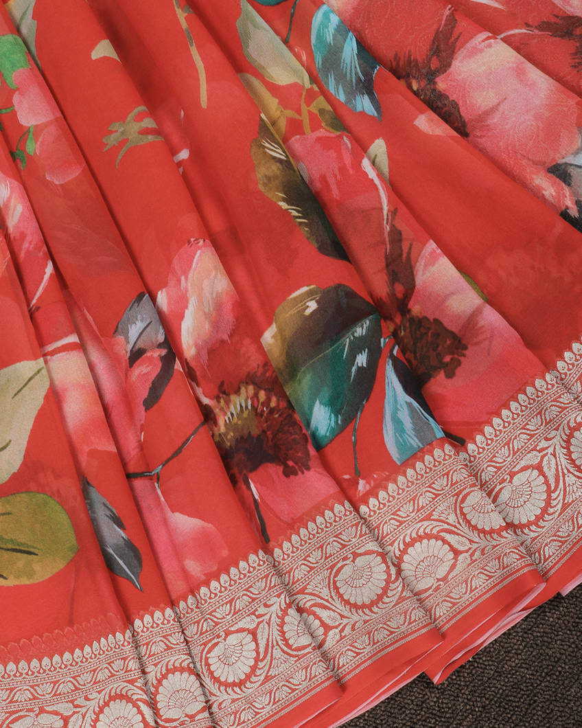 Red Banaras Georgette Silk Saree T3985642