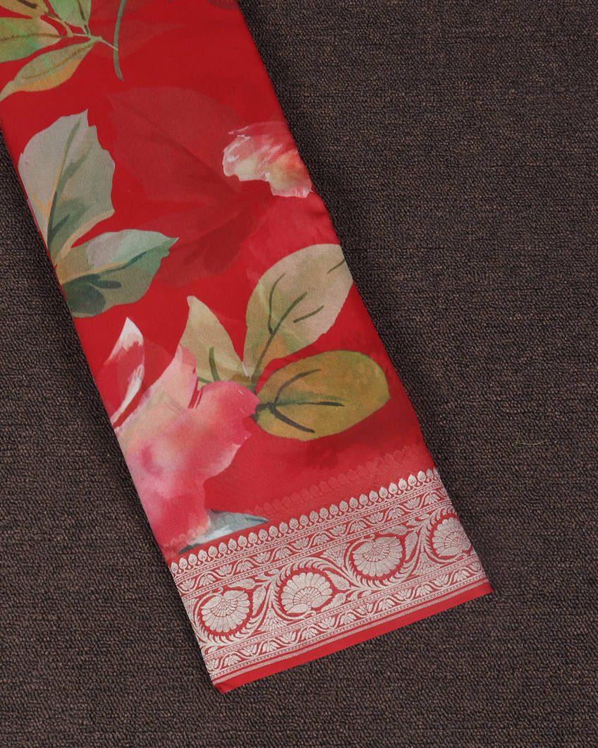 Red Banaras Georgette Silk Saree T3985645