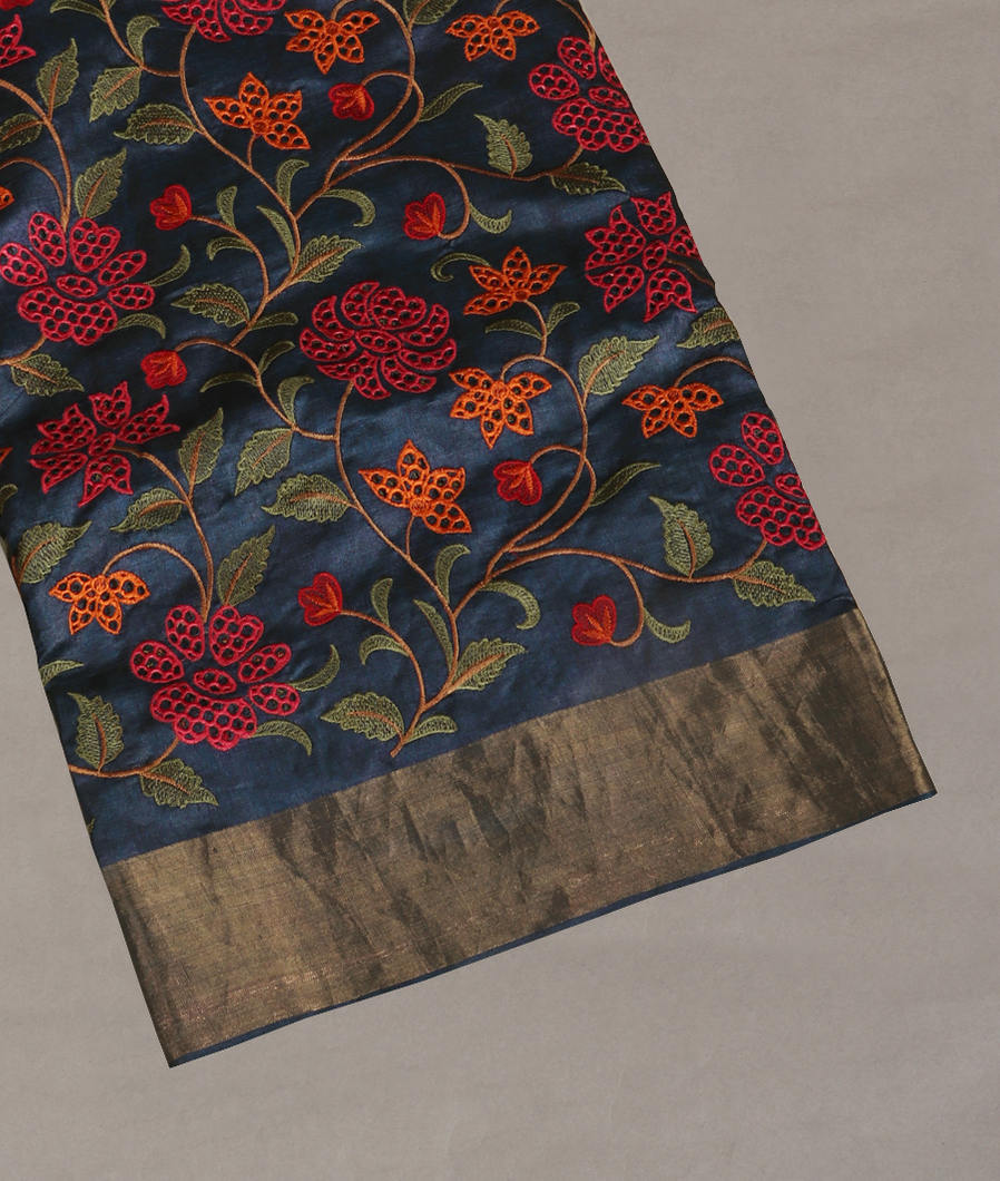 Blue Tussar Cutwork Saree T411510-image