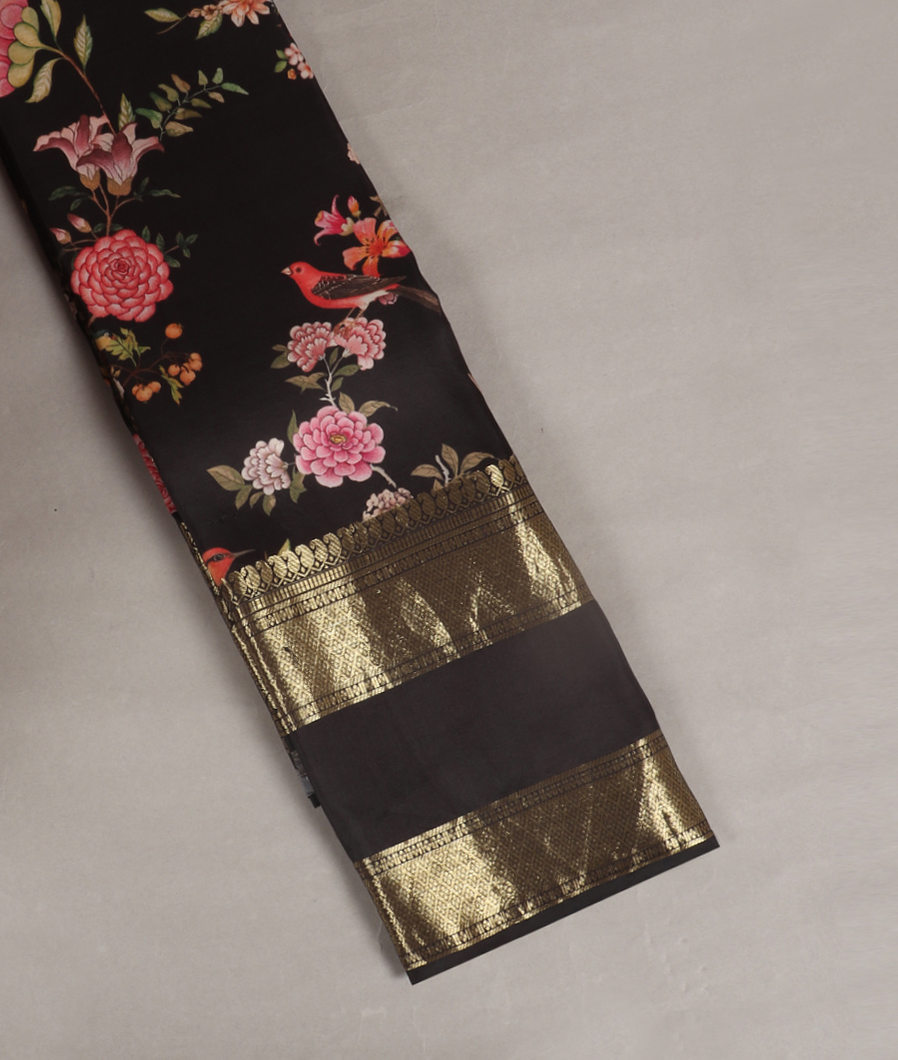 Black Printed Kanjivaram Silk Saree T397665-image