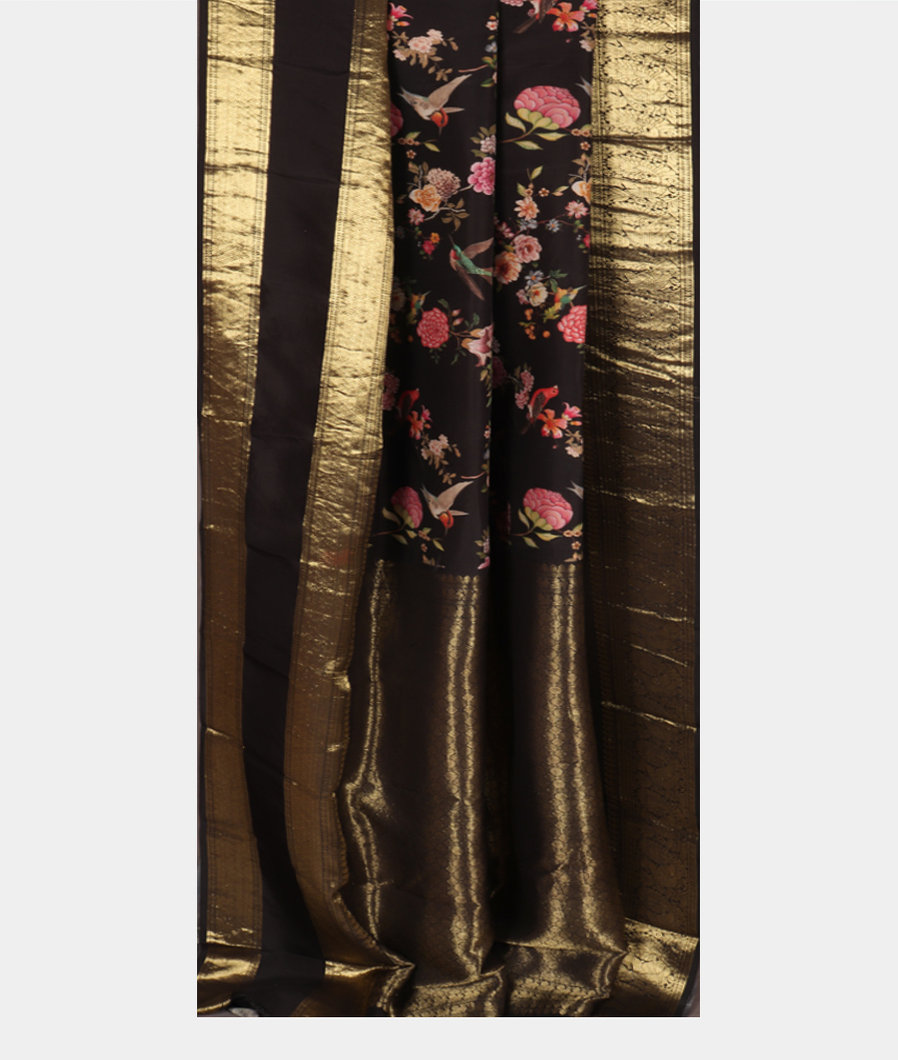 Black Printed Kanjivaram Silk Saree T3976652