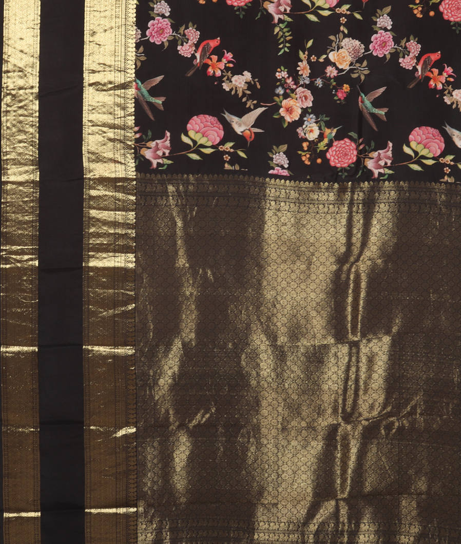 Black Printed Kanjivaram Silk Saree T3976654