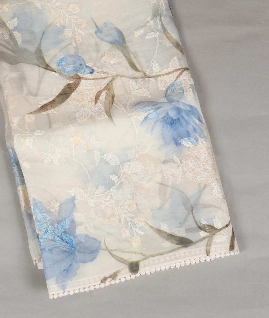 White Kora Organza Printed Saree T400324-image