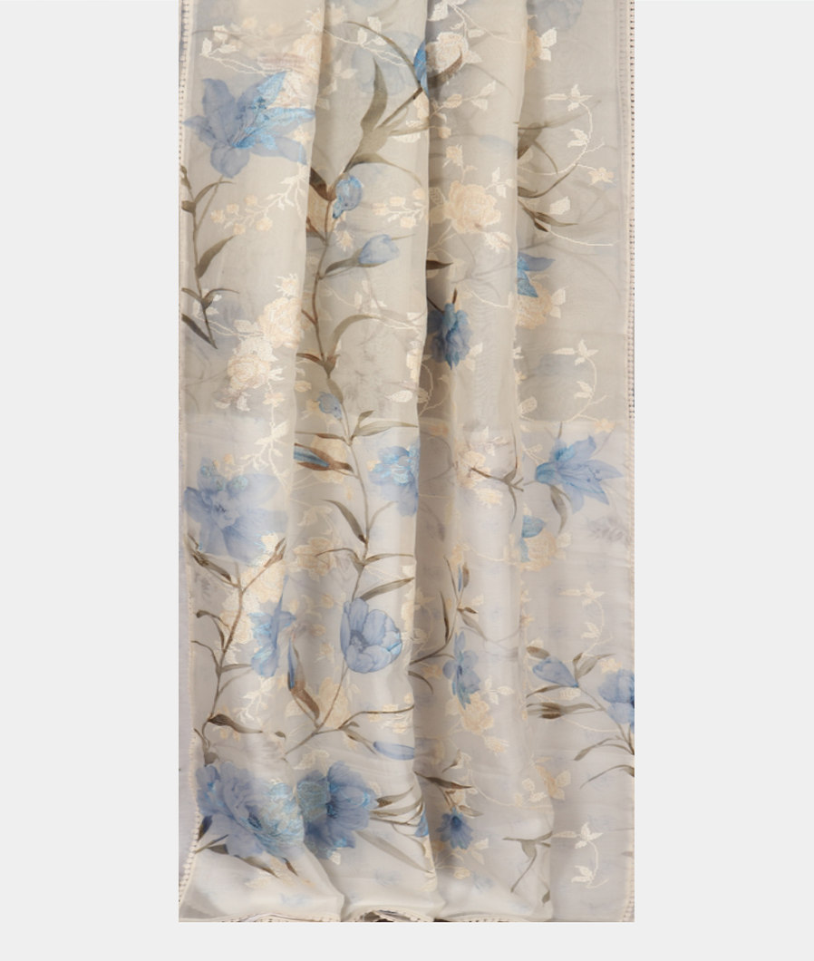 White Kora Organza Printed Saree T4003242