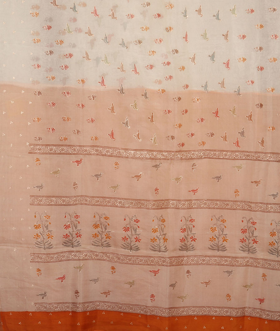 Off-White Kora Organza Embroidery Saree T4003054