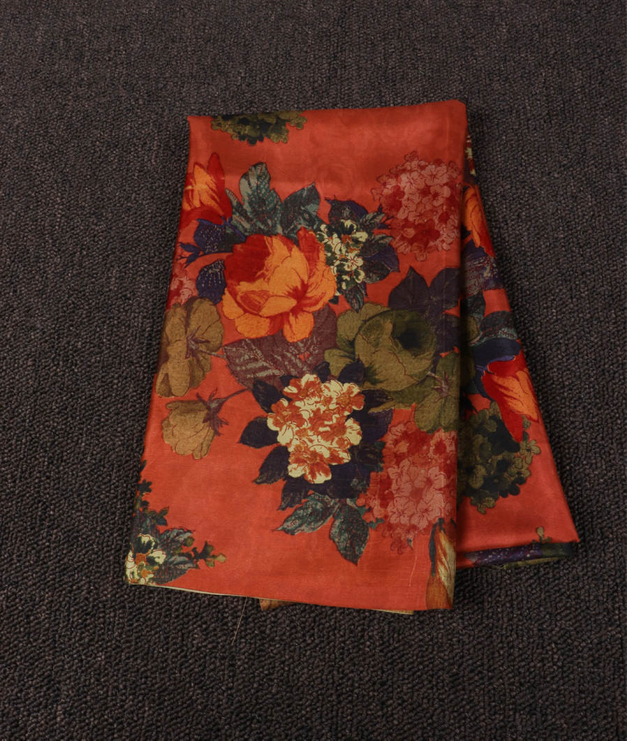 Rust Hand Printed Kanjivaram Silk Blouse T346462-image