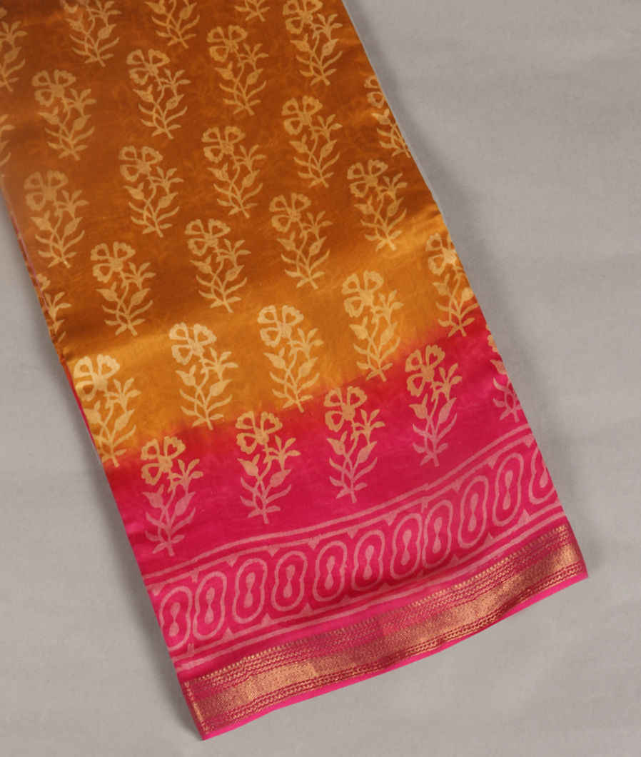 Yellow Soft Printed Cotton Saree T411133-image
