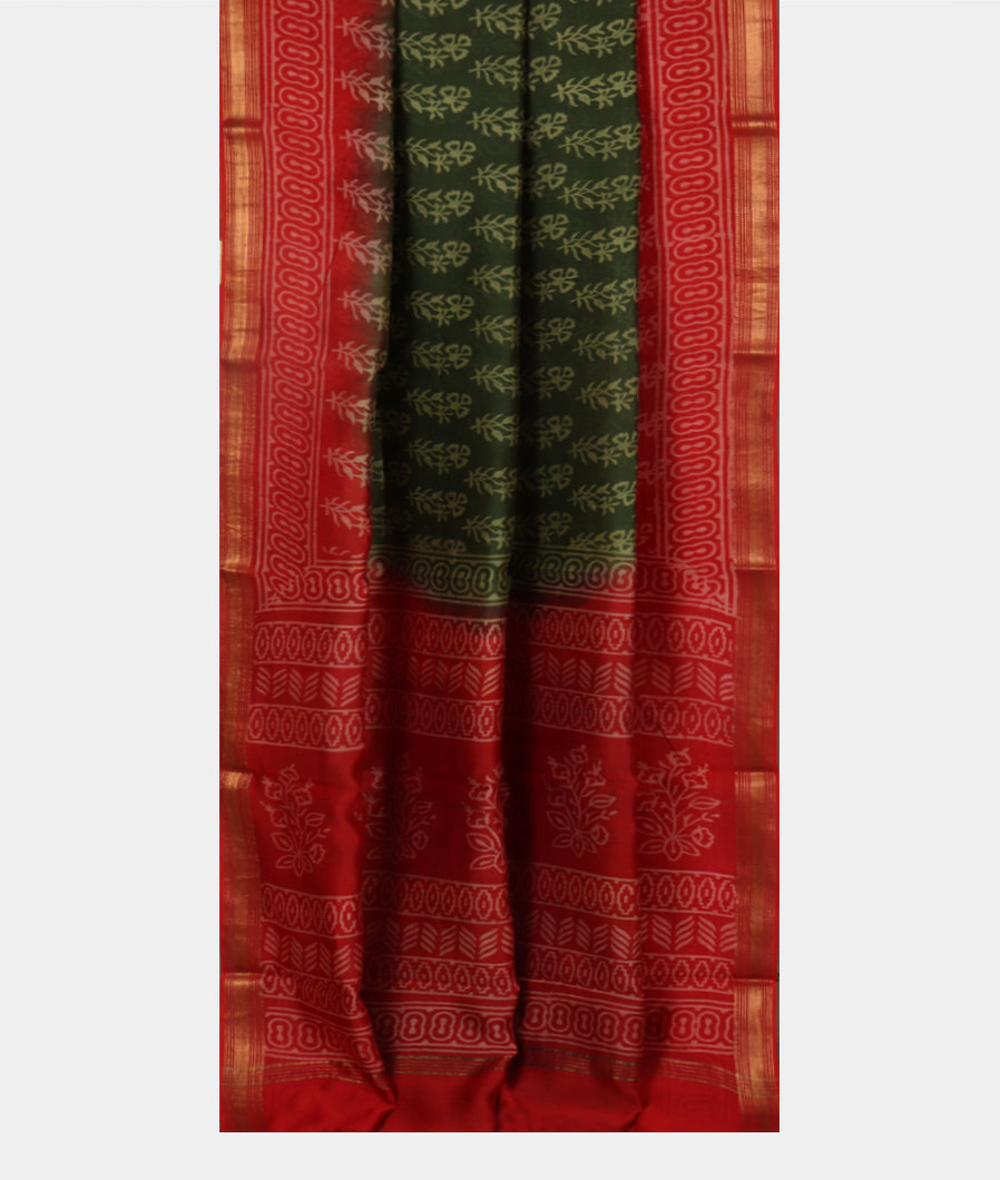 Green Soft Printed Cotton Saree T4111652