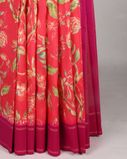 Coral Pink Printed Soft Silk Saree T4065525