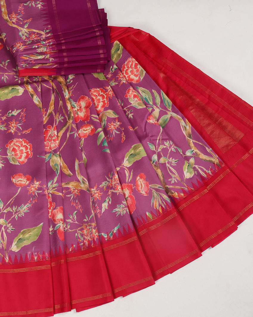 Purple Printed Soft Silk Saree T406546-image