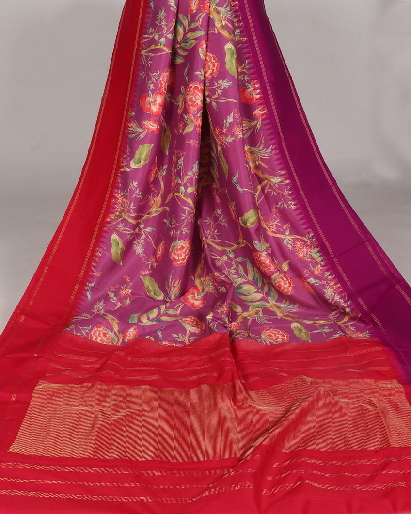 Purple Printed Soft Silk Saree T4065462