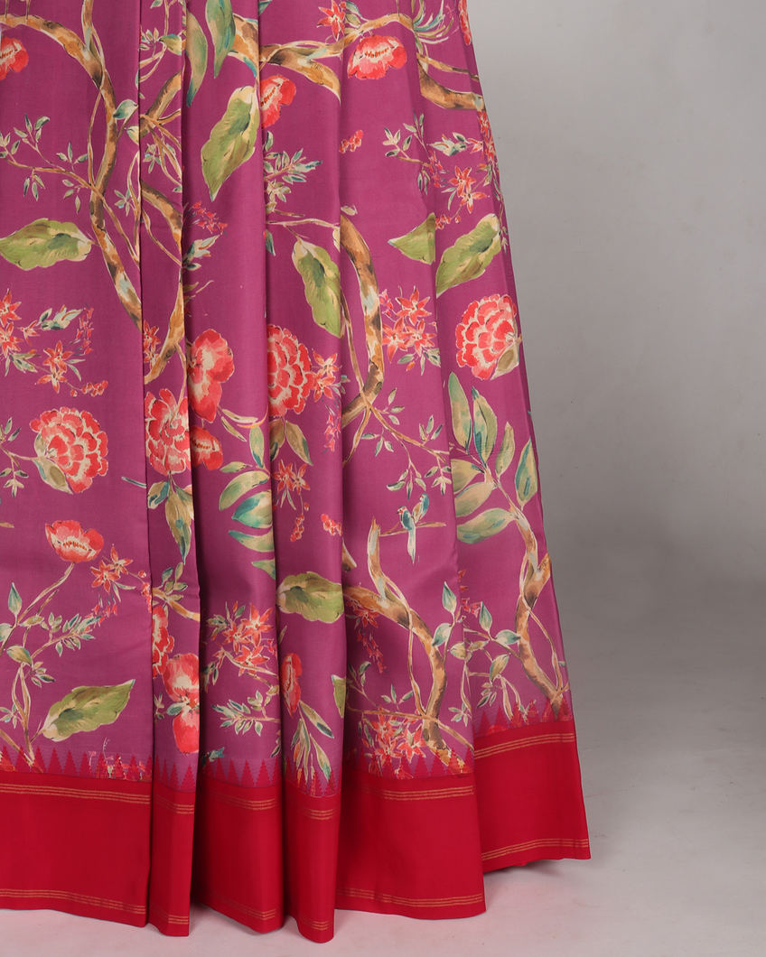 Purple Printed Soft Silk Saree T4065465