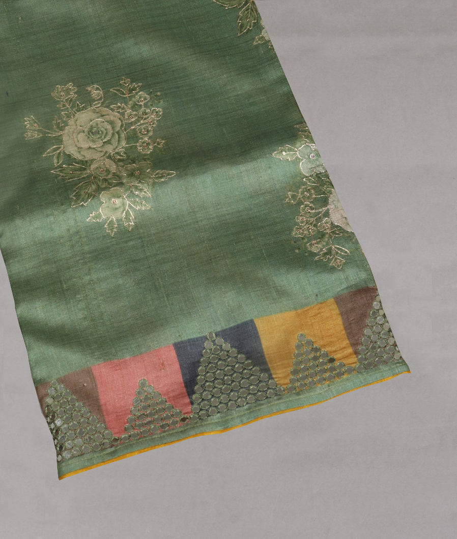 Green Tussar Embroidery Saree T385937-image
