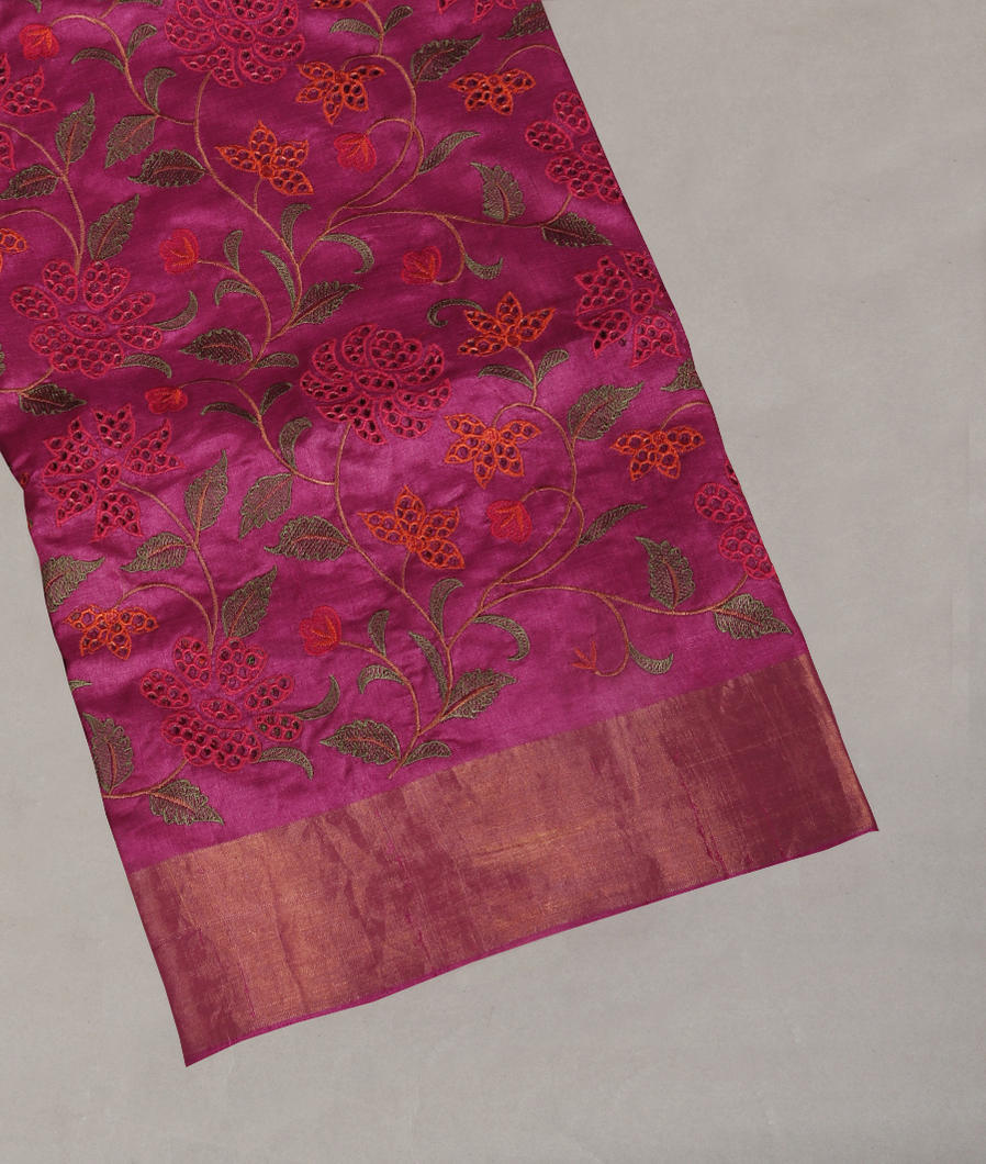 Purple Tussar Cutwork Saree T411507-image
