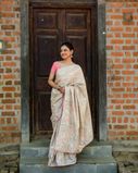Beige Tussar Embroidery Saree T3859081