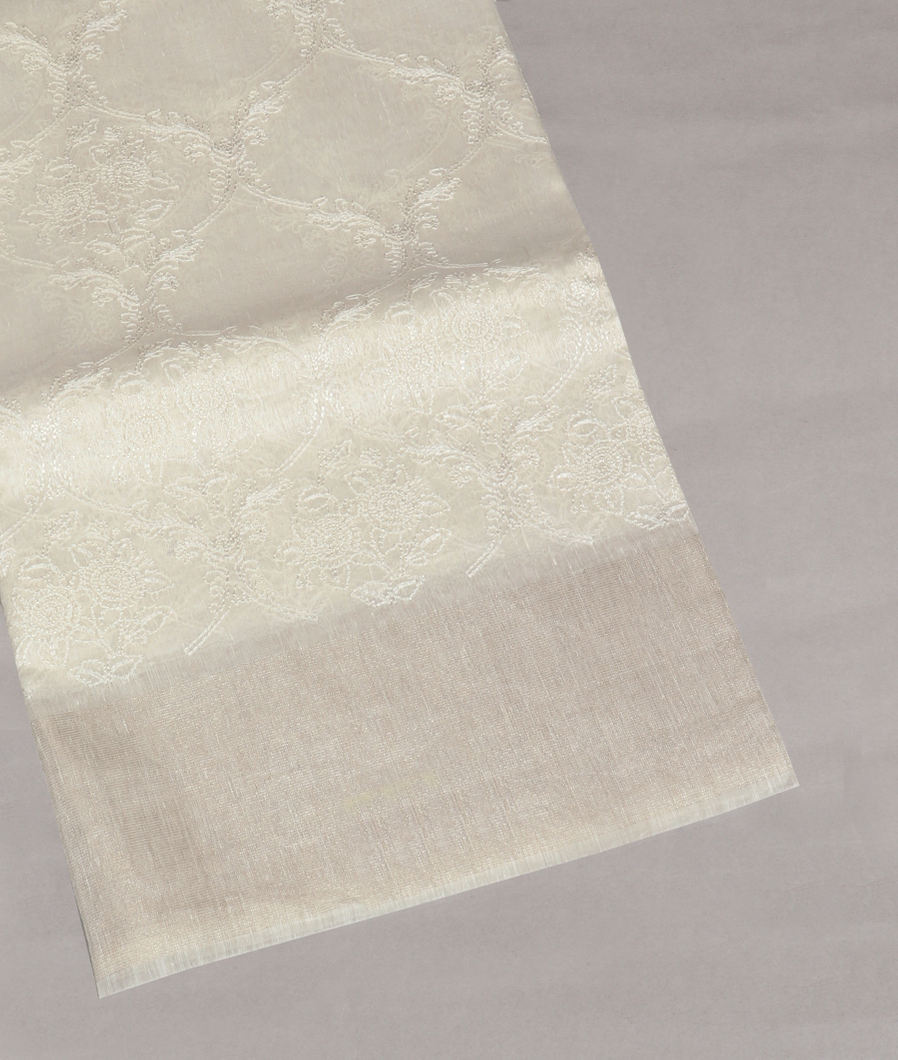 Off - White Linen Embroidery Saree T398100-image