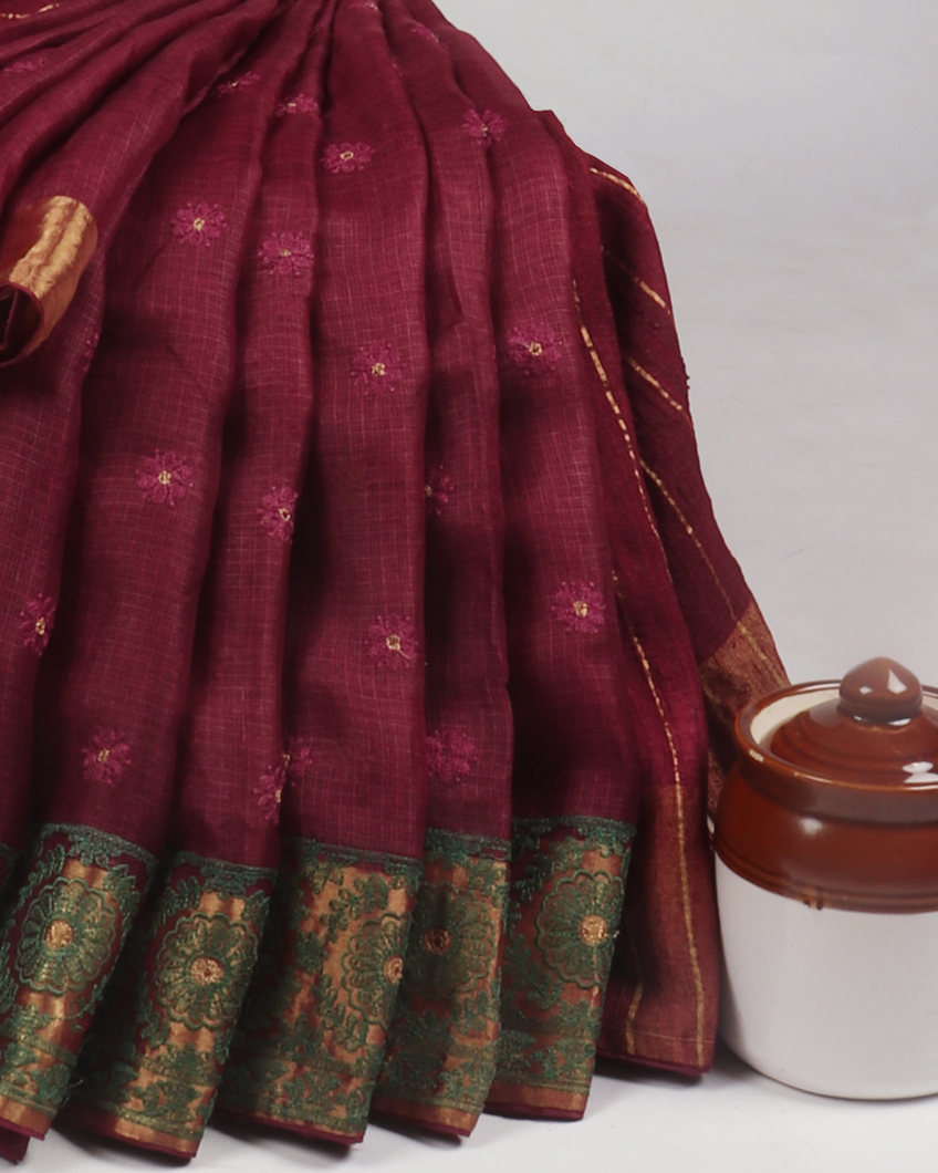 Purple Silk Kota Embroidery Saree T399406-image