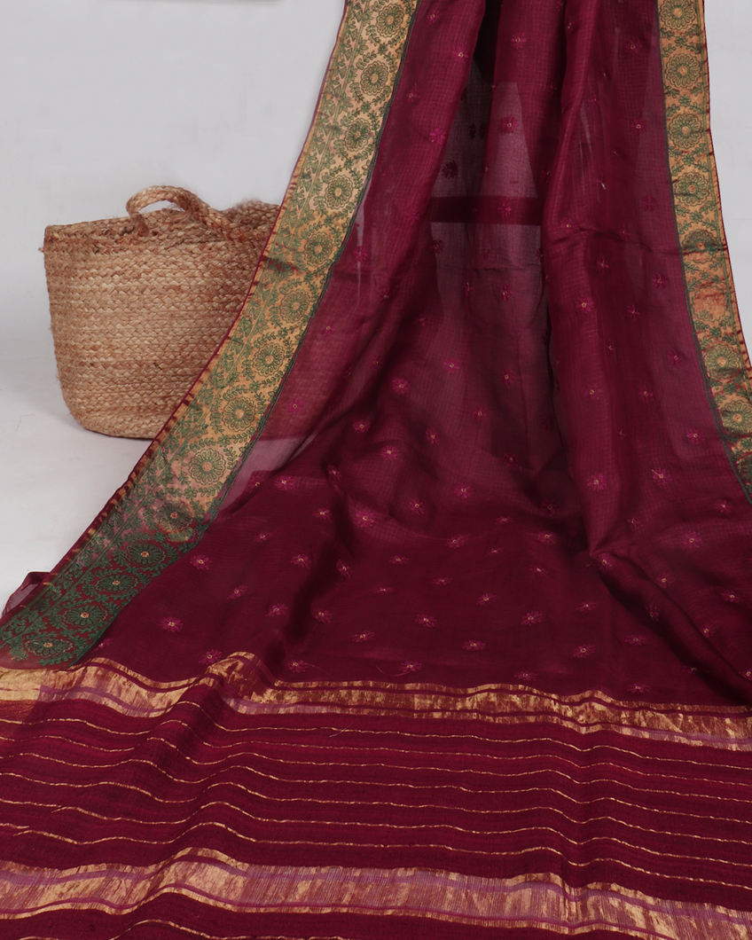 Purple Silk Kota Embroidery Saree T3994062