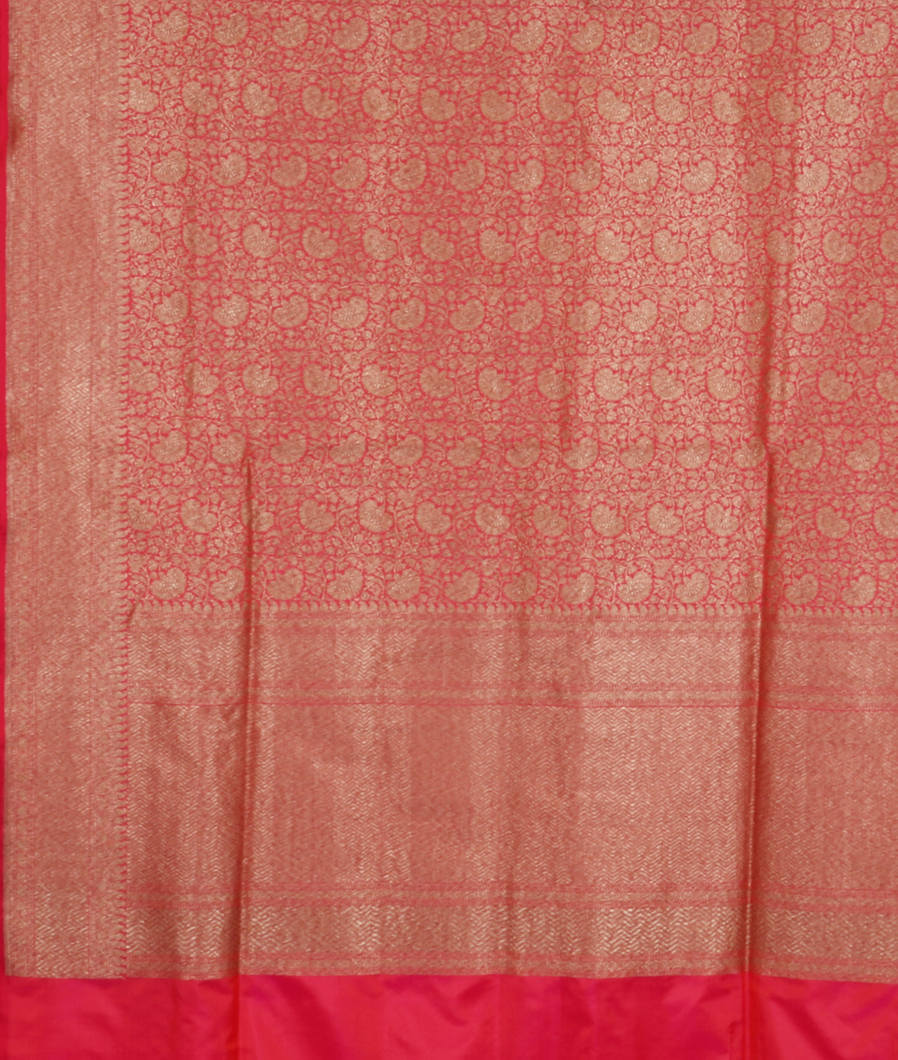 Pinkish Orange Banaras Silk Saree T4144594