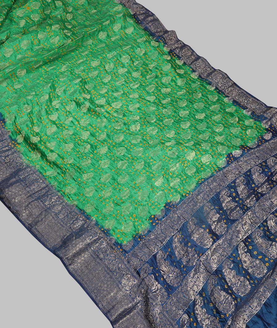 Green Bandhani Chaniya Silk Saree T3778742