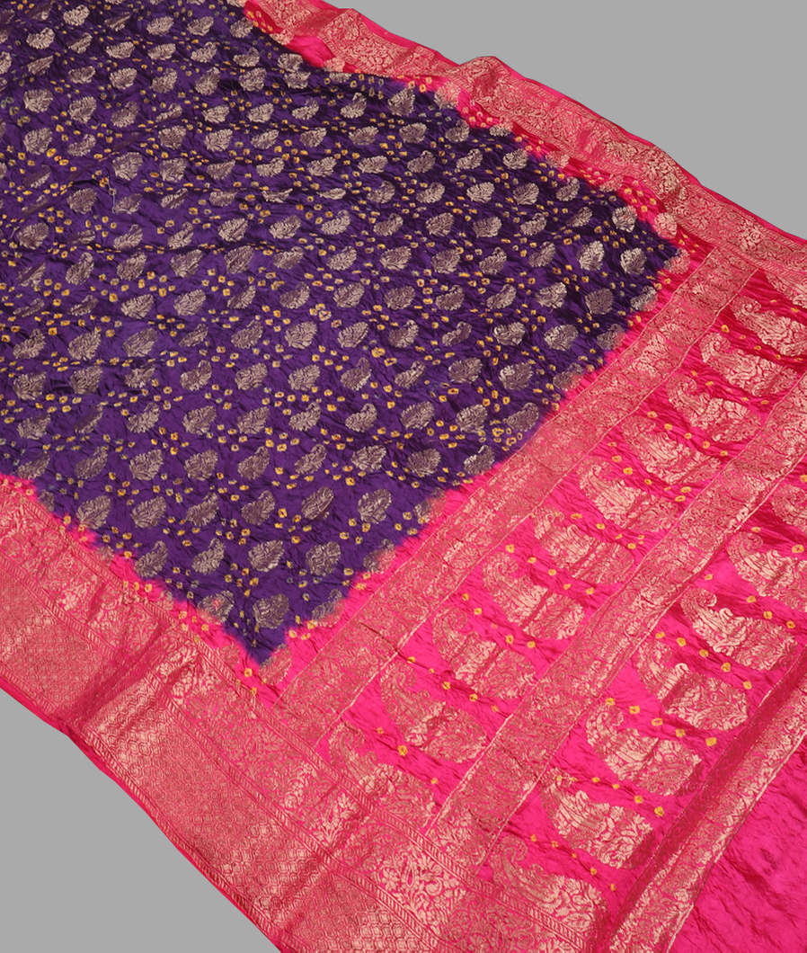 Purple Bandhani Chaniya Silk Saree T3778782