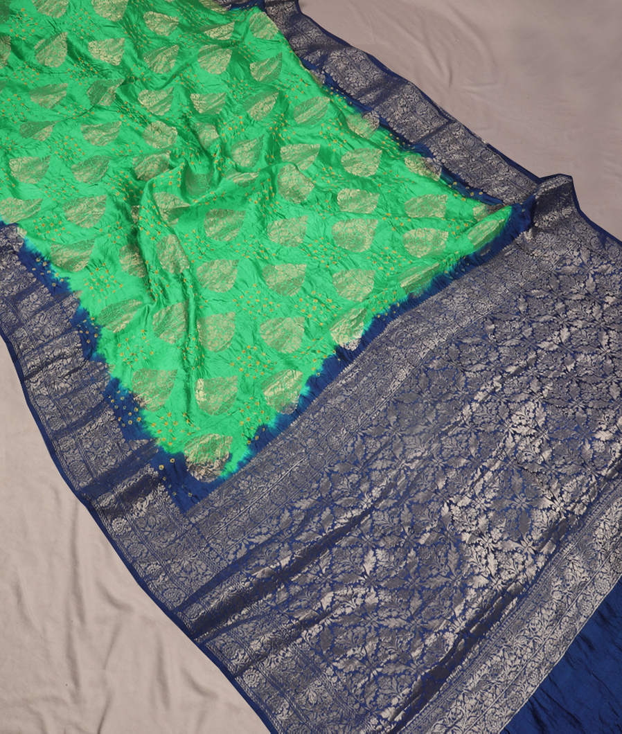 Green Bandhani Chaniya Silk Saree T3778872