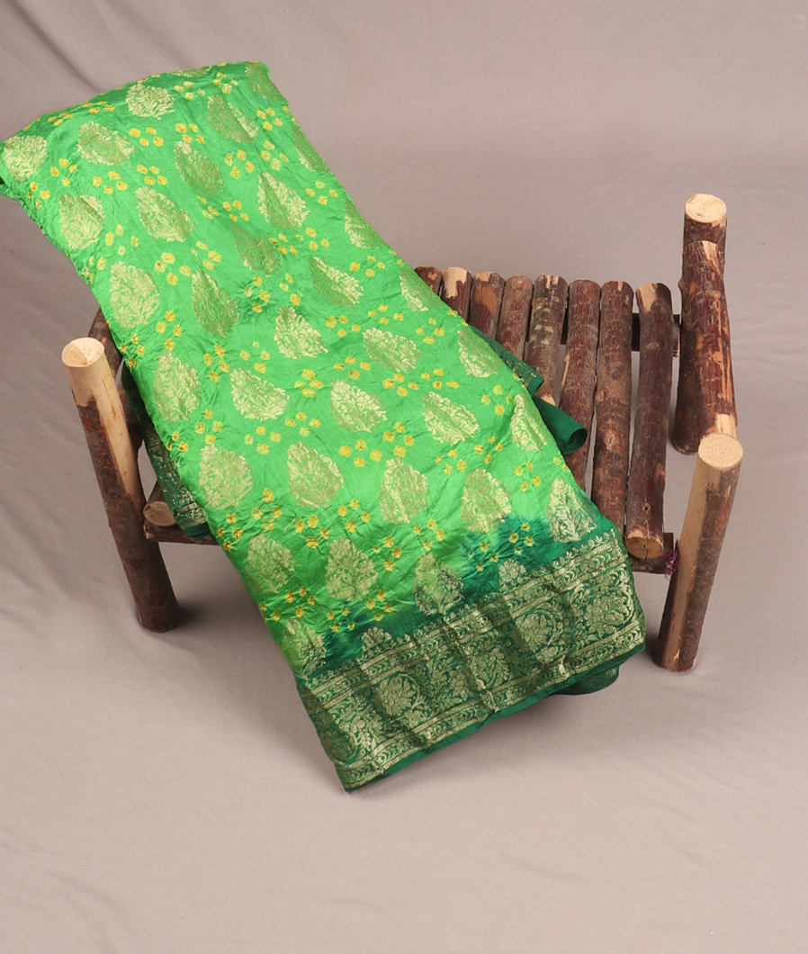 Green Bandhani Chaniya Silk Saree T377888-image