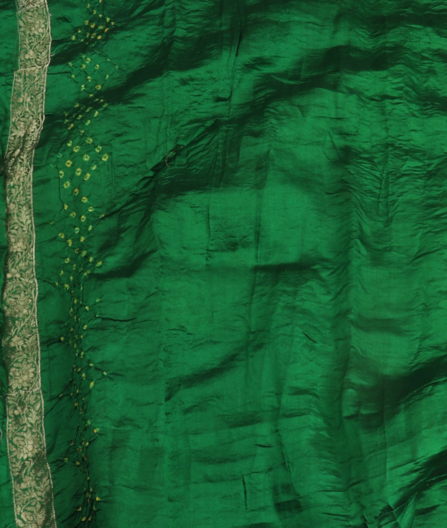 Green Bandhani Chaniya Silk Saree T3778883