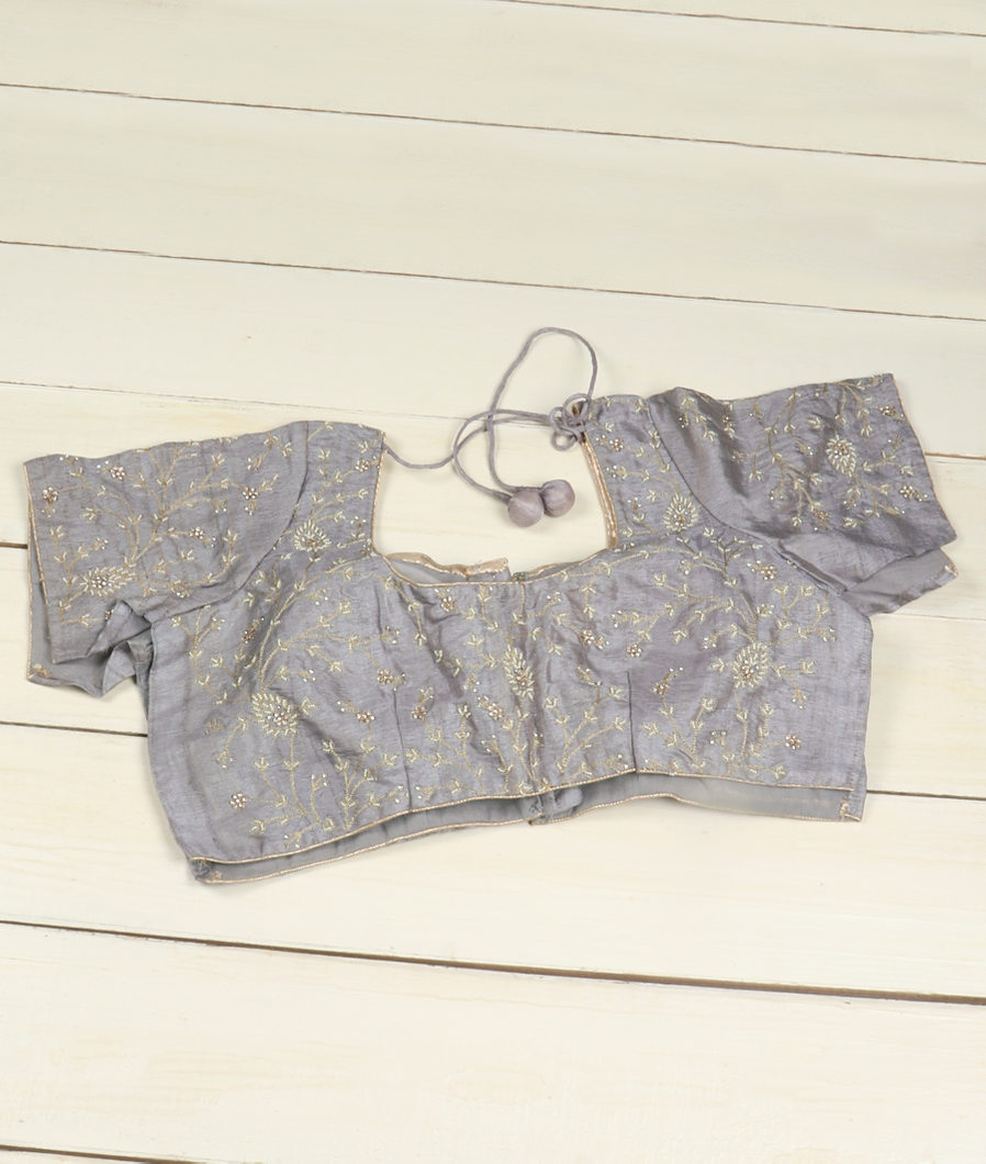 Grey Tussar Embroidery Blouse T398583-image