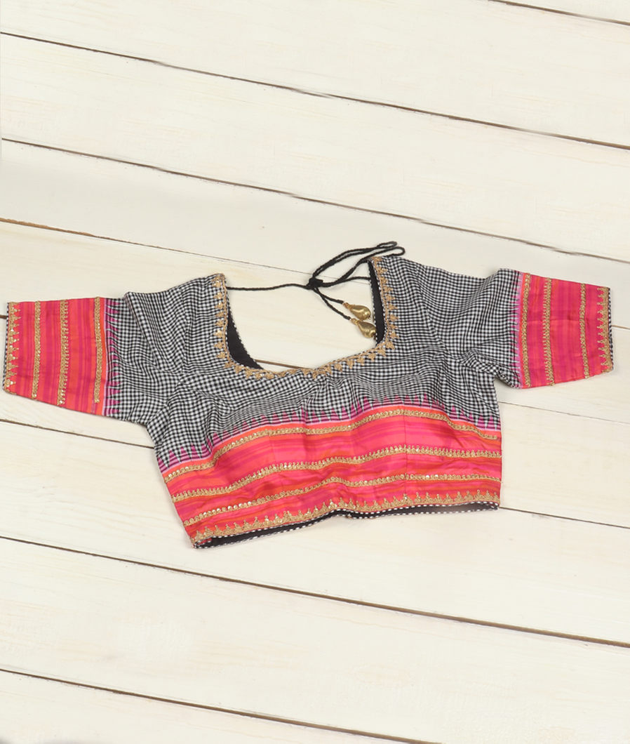 Black And White Handwoven Kanjivaram Silk Blouse T41995-image