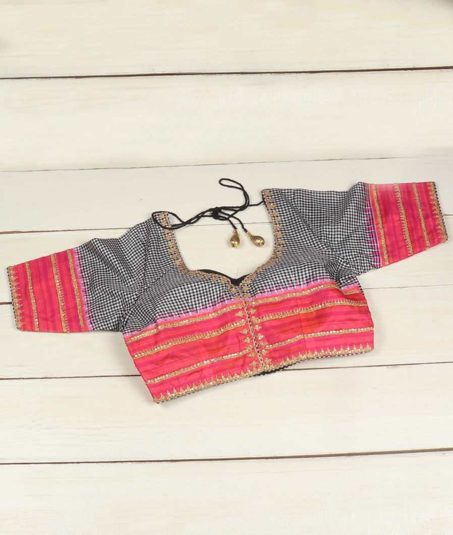 Black And White Handwoven Kanjivaram Silk Blouse T419952