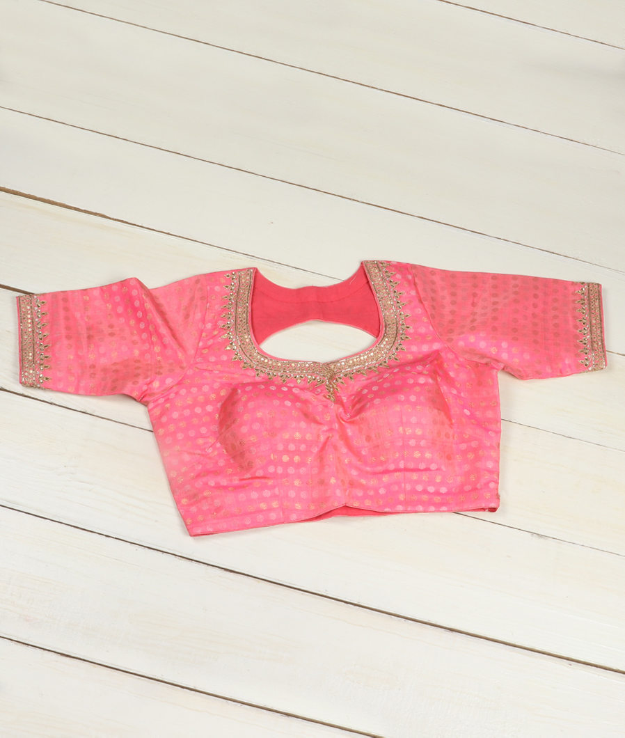 Pinkish Orange Handwoven Kanjivaram Silk Blouse T41989-image