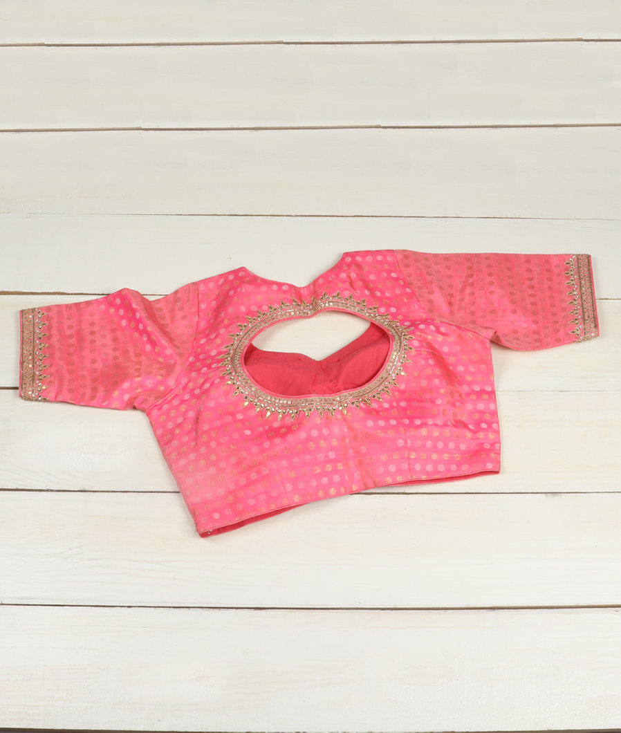 Pinkish Orange Handwoven Kanjivaram Silk Blouse T419892