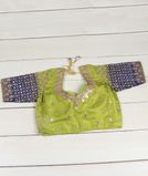 Green And Yellow Handwoven Kanjivaram Silk Embroidery Blouse T3767532