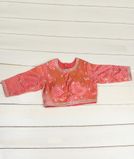 Orangish Pink Handwoven Kanjivaram Silk Embroidery Blouse T700921