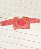 Orangish Pink Handwoven Kanjivaram Silk Embroidery Blouse T700922