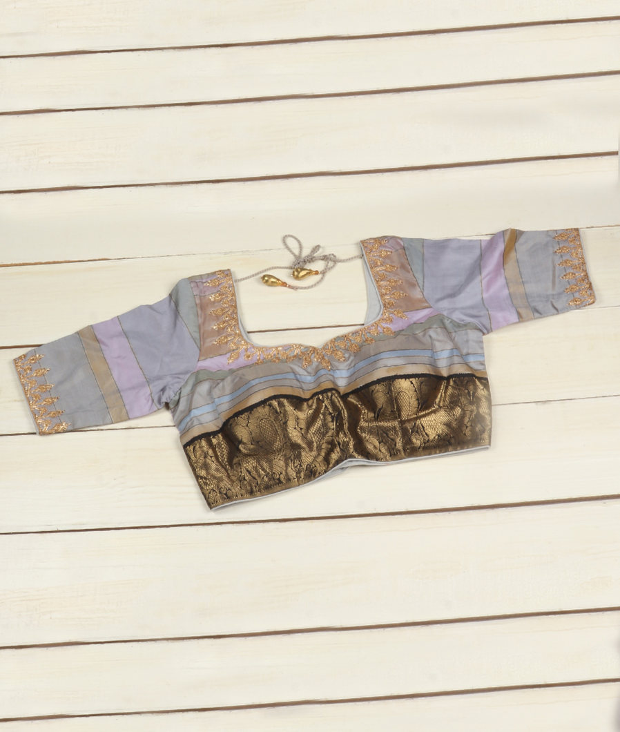 Multicolour Handwoven Kanjivaram Silk Embroidery Blouse T41991-image