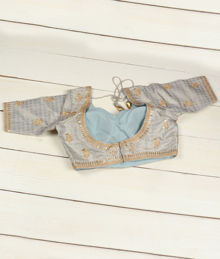 Grey Handwoven Kanjivaram Silk Embroidery Blouse T700932