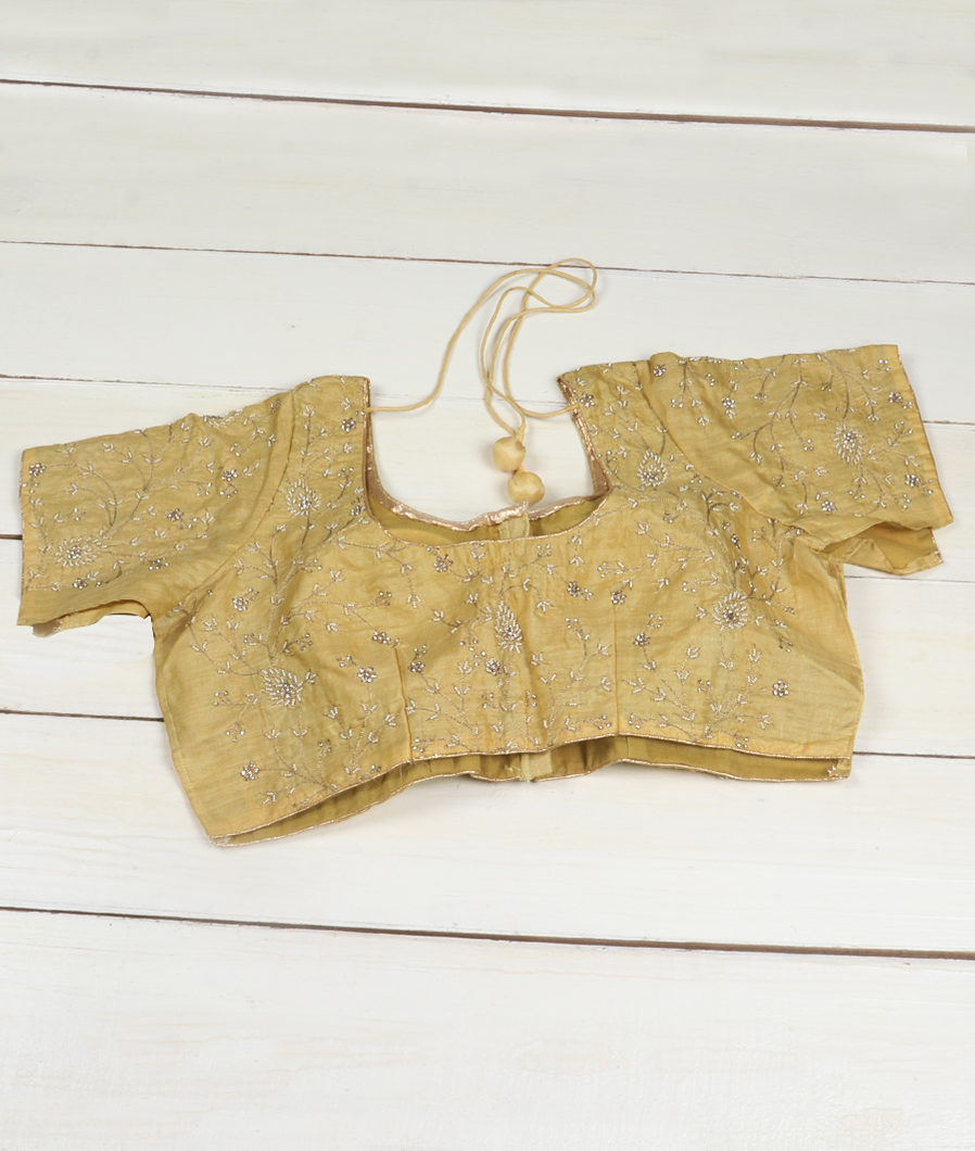 Yellow Tussar Embroidery Blouse T398581-image