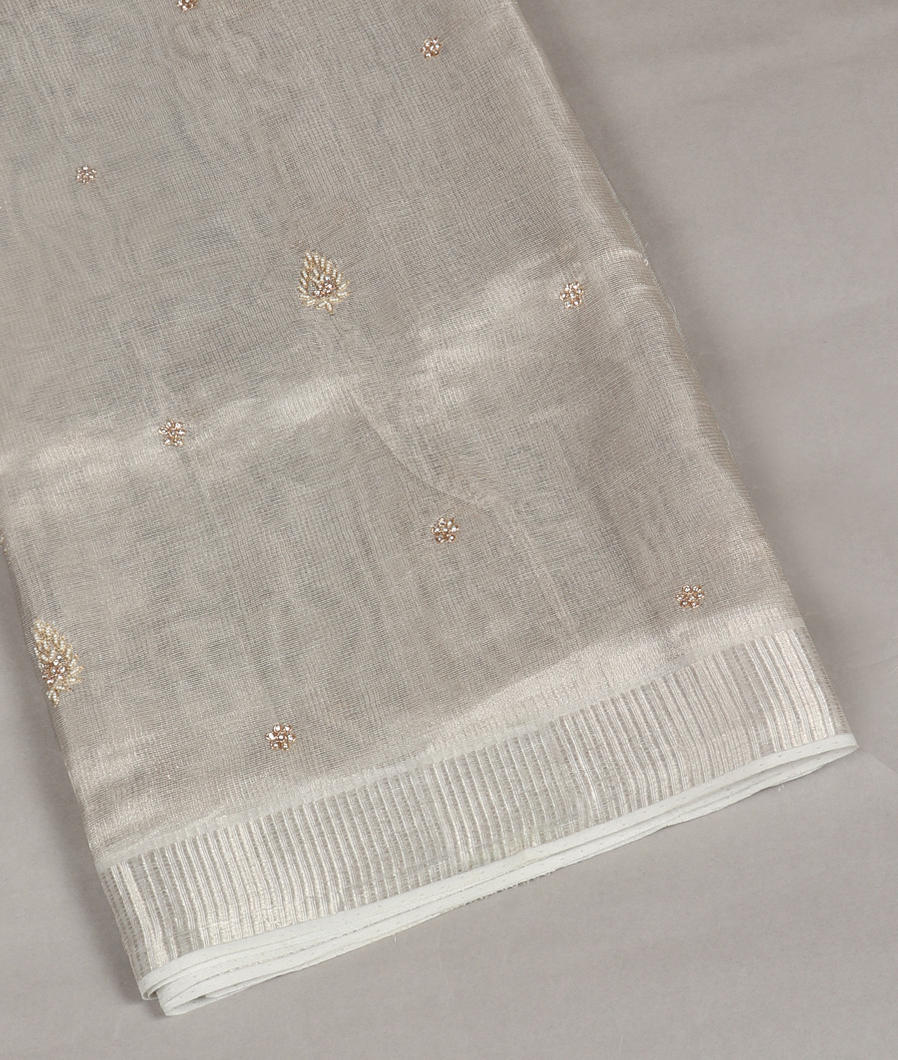 Silver Tissue Kota Embroidery Saree T411057-image