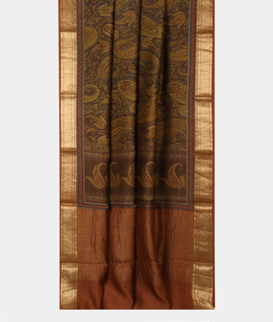 Brown Tussar Printed Saree T2986182