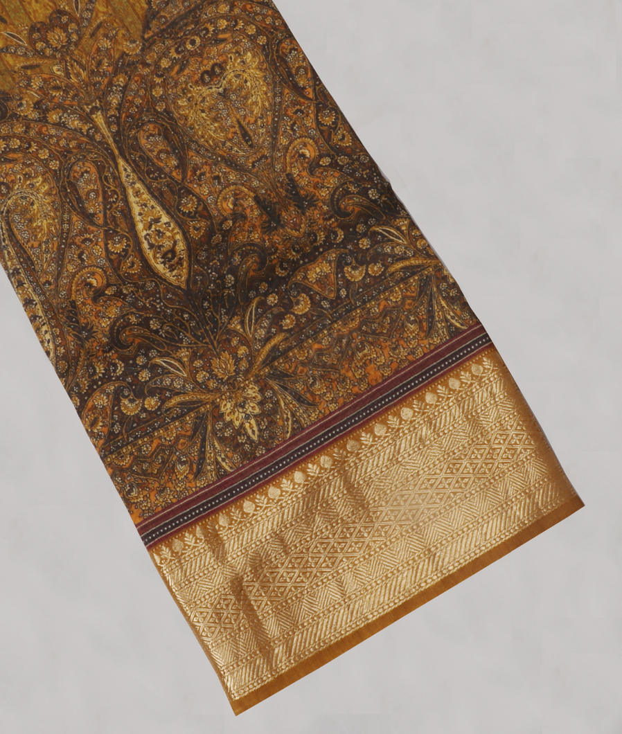 Yellow And Green Tussar Printed Saree T298587-image