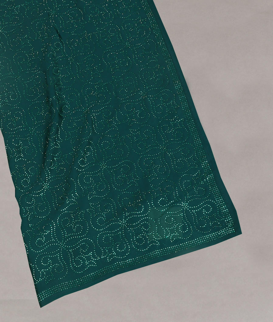 Bluish Green Satin Crepe Silk Embroidery Saree T397158-image