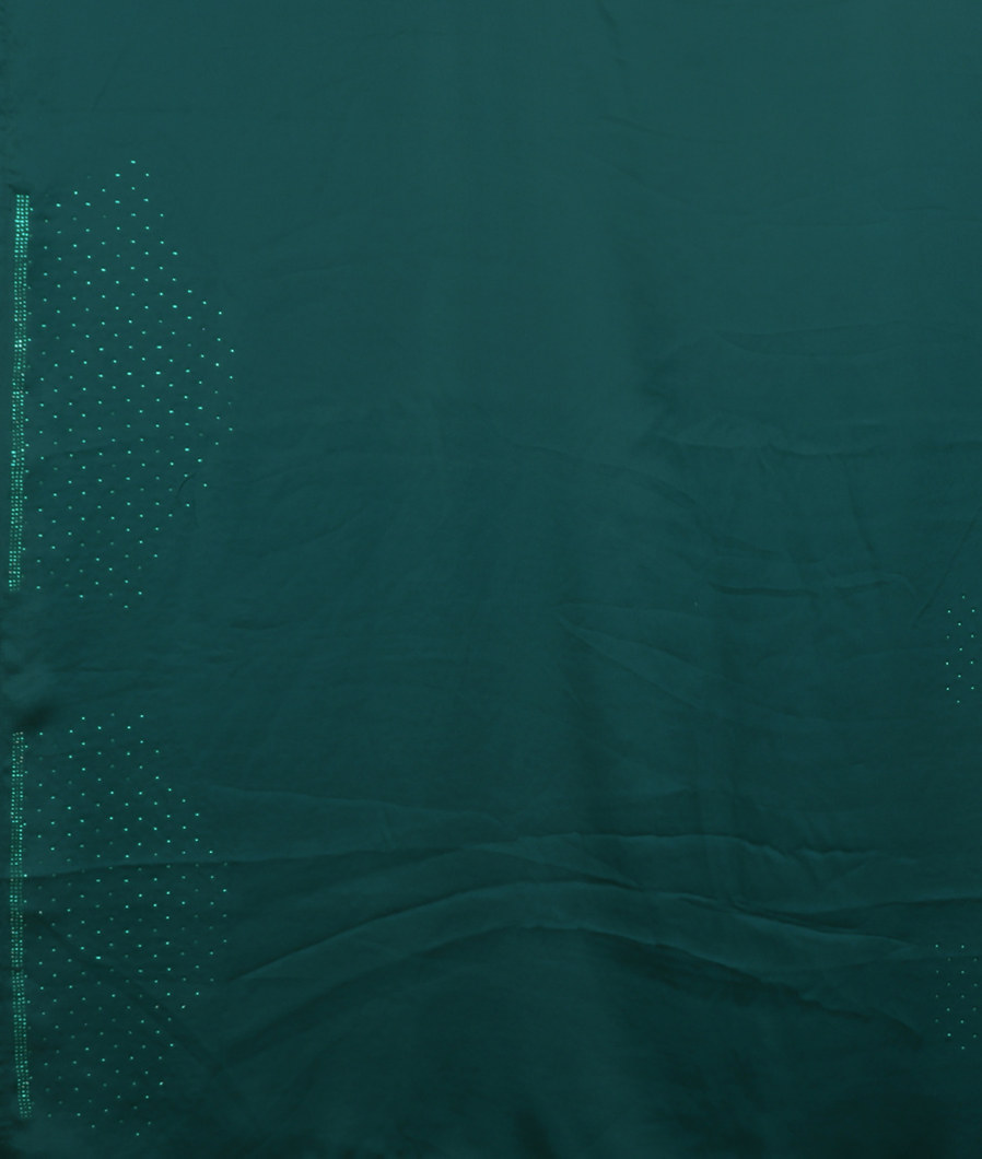 Bluish Green Satin Crepe Silk Embroidery Saree T3971583